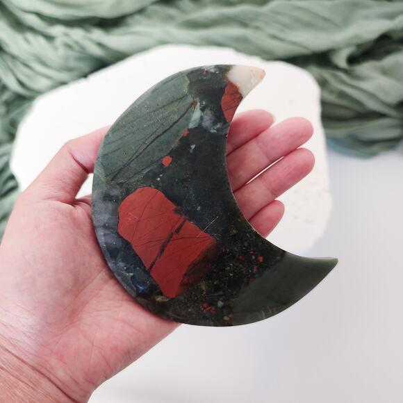 African Bloodstone Moon Crystal Carving - Picture 6 of 6